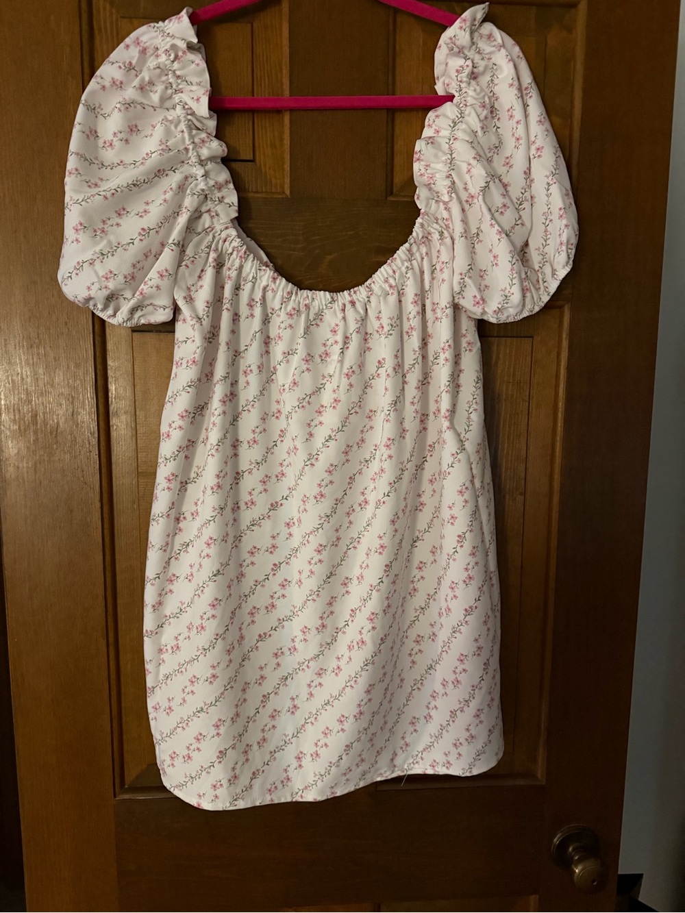 Altar'd State White Mini Dress with Pink Floral Print and Pink Ribbon - Picture 2 of 4